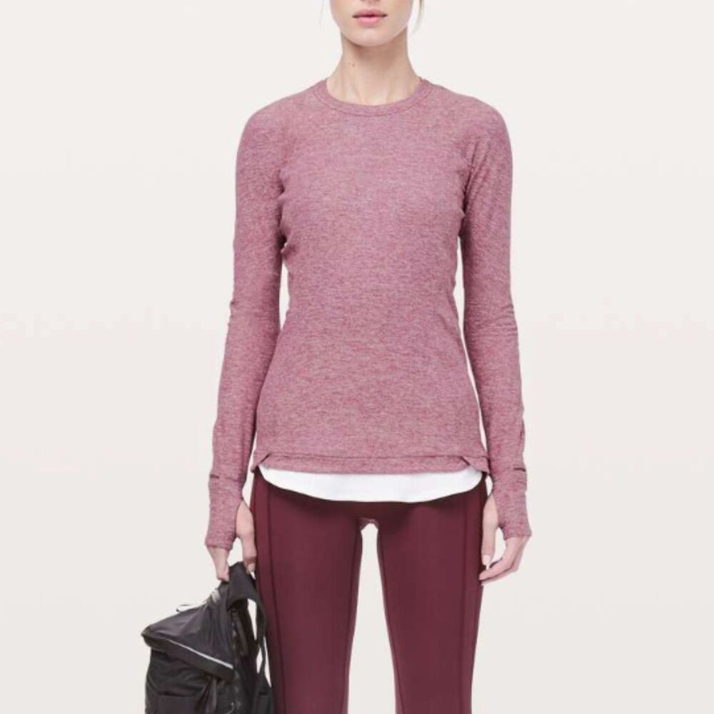 Lululemon Runderful Long Sleeve Slim Fit Heathered Misty Merlot Size 6